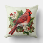 レッドクリスマス（鳥）ショウジョウコウカンチョウポインセティアスホリーベリー クッション (正面)