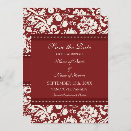 レッドクリームウェディング日付カードを保存 セーブザデート (正面/裏面)