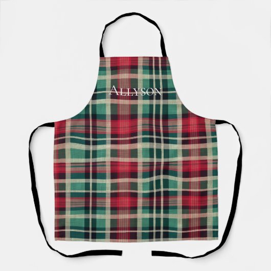 レッドクリームグリーンプレイドストライプ エプロン (正面)