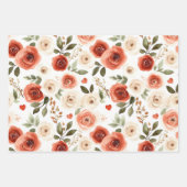 レッドクリームハートとフラワーズブライダルシャワー ラッピングペーパーシート (正面2)