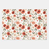 レッドクリームハートとフラワーズブライダルシャワー ラッピングペーパーシート (正面)