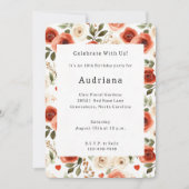 レッドクリームハートとフラワーズ誕生日 招待状 (正面)