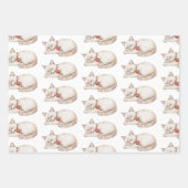 レッドクリームハートバルーン猫カップケーキ誕生日 ラッピングペーパーシート (正面)