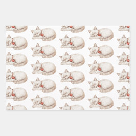 レッドクリームハートバルーン猫カップケーキ誕生日 ラッピングペーパーシート