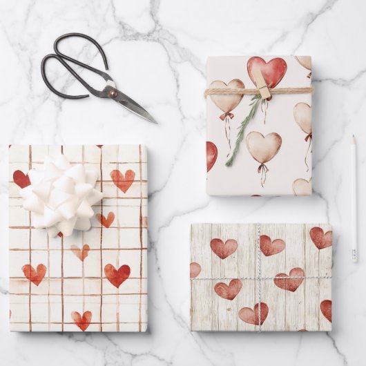 レッドクリームハートバルーン誕生日 ラッピングペーパーシート (正面)