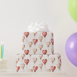 レッドクリームハートバルーン誕生日 ラッピングペーパー