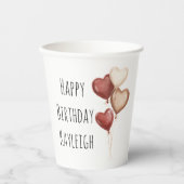 レッドクリームハートバルーン 誕生日 紙コップ (正面)