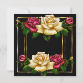 レッドクリームバラフローラ金ゴールドブラックバースデーパーティー 招待状 (裏面)