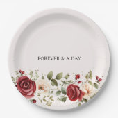 レッドクリームバラ結婚金ゴールド ペーパープレート (正面)