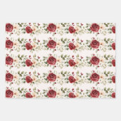 レッドクリームバラ結婚金ゴールド ラッピングペーパーシート (正面)
