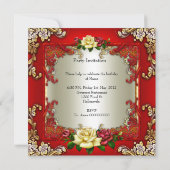 レッドクリームバラ金ゴールドエレガントバースデーパーティー 招待状 (裏面)