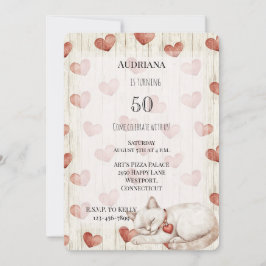 レッドクリームフェイクハートウッドキャット誕生日 招待状