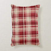 レッドクリームプレイドストライプ アクセントクッション (正面(垂直))