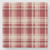 レッドクリームプレイドストライプ ストーンコースター (正面)