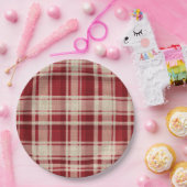 レッドクリームプレイドストライプ ペーパープレート (パーティー)