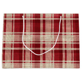 レッドクリームプレイドストライプ ラージペーパーバッグ