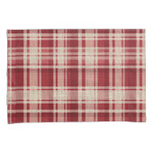 レッドクリームプレイドストライプ 枕カバー (正面右)