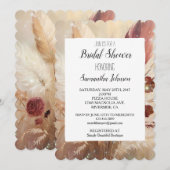 レッドクリームボホフェザーズフラワーブライダルシャワー 招待状 (正面/裏面)