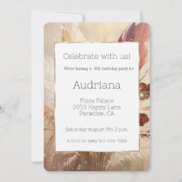 レッドクリームボホフェザーフローラ16誕生日 招待状