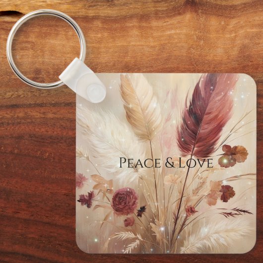 レッドクリームボホフェザーフローラ キーホルダー (正面)