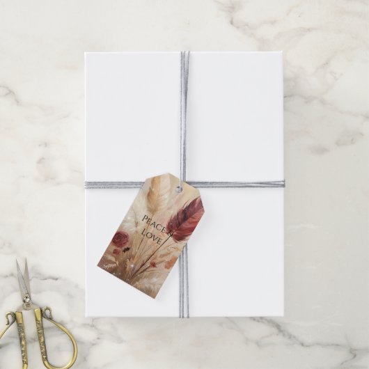 レッドクリームボホフェザーフローラ ギフトタグ (より糸付き)