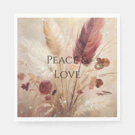 レッドクリームボホフェザーフローラ スタンダードランチョンナプキン