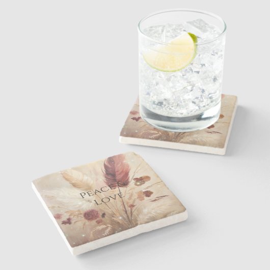 レッドクリームボホフェザーフローラ ストーンコースター (横)