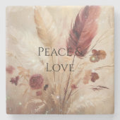 レッドクリームボホフェザーフローラ ストーンコースター (正面)