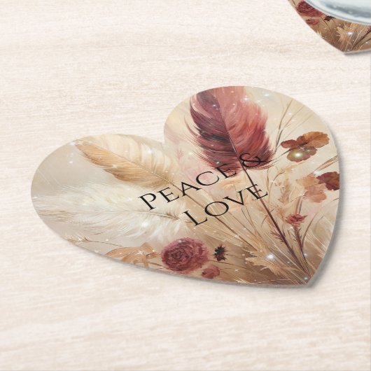 レッドクリームボホフェザーフローラ ペーパーコースター (アングル)