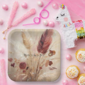 レッドクリームボホフェザーフローラ ペーパープレート (パーティー)