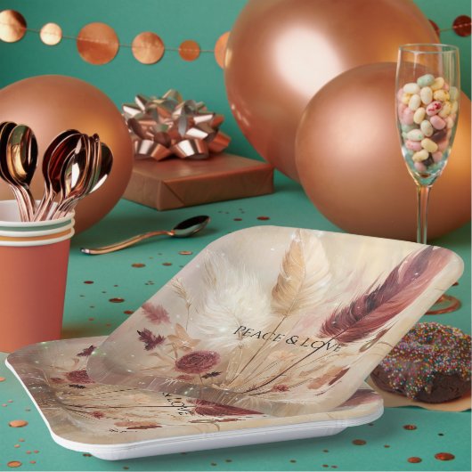 レッドクリームボホフェザーフローラ ペーパープレート (複数)