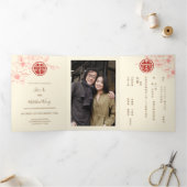 レッドクリームマグノリア |写真中国の結婚の 三つ折り招待状 (内部)