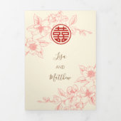 レッドクリームマグノリア |写真中国の結婚の 三つ折り招待状 (カバー)