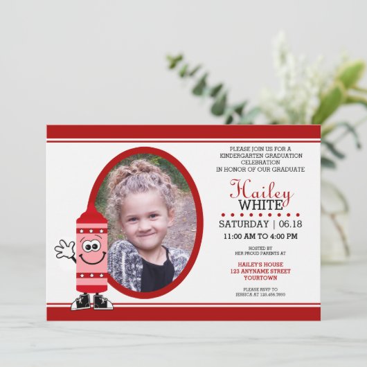 レッドクレヨン幼稚園パーティの招待状 招待状 (スタンド正面)