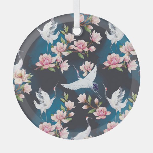 レッドクレーンMagnolia:日本の水色。 ガラスオーナメント (正面)