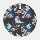 レッドクレーンMagnolia:日本の水色。 ガラスオーナメント (裏面)