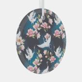 レッドクレーンMagnolia:日本の水色。 ガラスオーナメント (正面右)