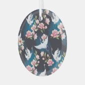 レッドクレーンMagnolia:日本の水色。 ガラスオーナメント (正面左)