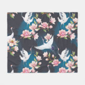 レッドクレーンMagnolia:日本の水色。 フリースブランケット (正面(横))