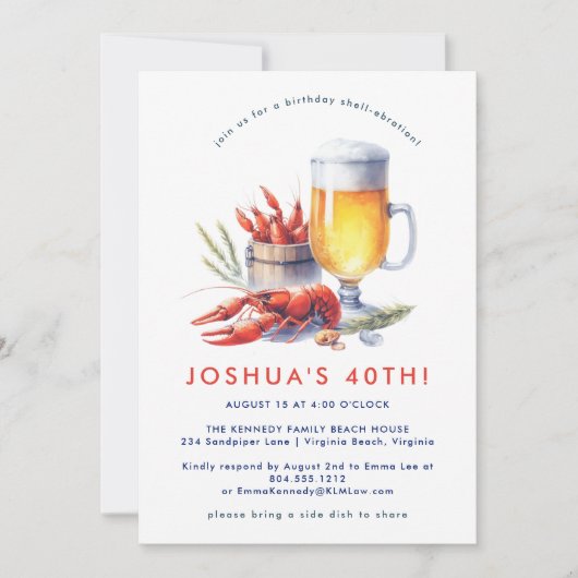 レッドクロウフィッシュ低カントリーの誕生日パーティー 招待状 (正面)