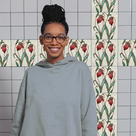 レッドクロッカスウォールデコールアールヌーボーアールデコ タイル