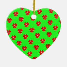 レッドクローバー、聖パトリックの日のための白い真珠 セラミックオーナメント