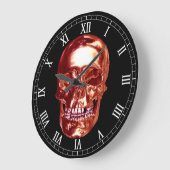 レッドクロームスカルラウンドローマ数字時計 ラージ壁時計 (傾斜)