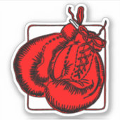 レッドクールボクシング手袋イラストレーション シール (正面)