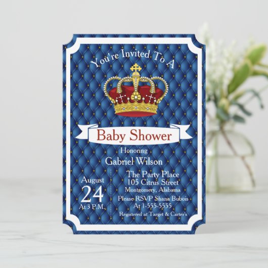 レッドク王室のラウン&ブルーリ王室のーガル男の赤ちゃんシャワー 招待状 (スタンド正面)
