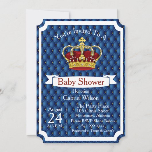 レッドク王室のラウン&ブルーリ王室のーガル男の赤ちゃんシャワー 招待状 (正面)