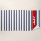 レッドグパーソナライズされたレーアンドホワイトカバナストライプ ビーチタオル (正面)