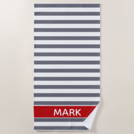 レッドグパーソナライズされたレーアンドホワイトカバナストライプ ビーチタオル