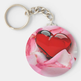 レッドグラスハートバラ花びら キーホルダー