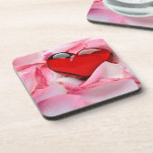 レッドグラスハートバラ花びら コースター (左側)